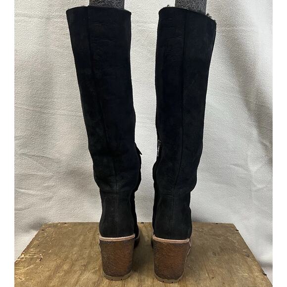 Coach Keely Knee Boots Suede Leather Shearling Lined Wedge Heel Womens 6.5 Black - Picture 5 of 16